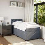 Pat box spring cu saltea, gri închis, 100×200 cm, catifea
