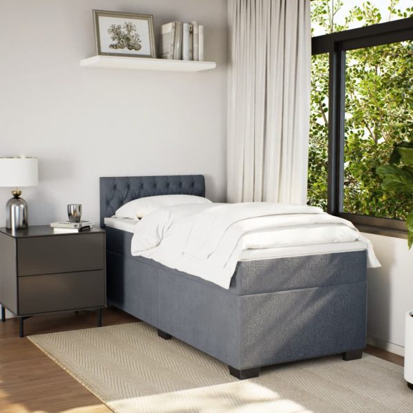 Pat box spring cu saltea, gri închis, 100×200 cm, catifea