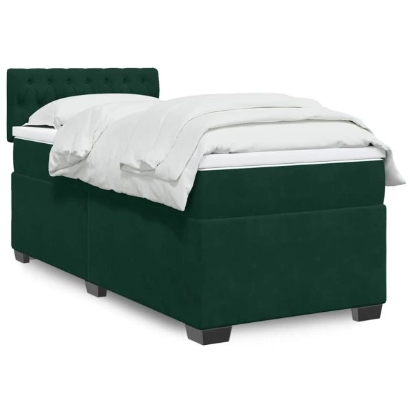 Pat box spring cu saltea, verde închis, 100×200 cm, catifea