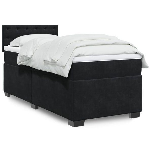 Pat box spring cu saltea, negru, 100×200 cm, catifea