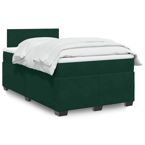 Pat box spring cu saltea, verde închis, 120×190 cm, catifea