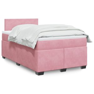 Pat box spring cu saltea, negru, 120×190 cm, catifea