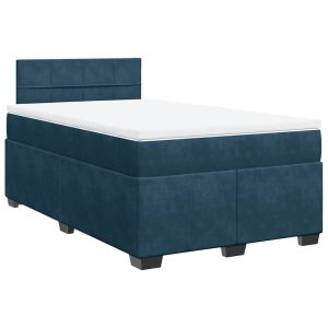 Pat box spring cu saltea, albastru închis, 120×190 cm, catifea