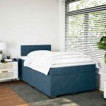 Pat box spring cu saltea, albastru închis, 120×190 cm, catifea