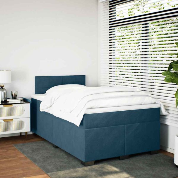 Pat box spring cu saltea, albastru închis, 120×190 cm, catifea