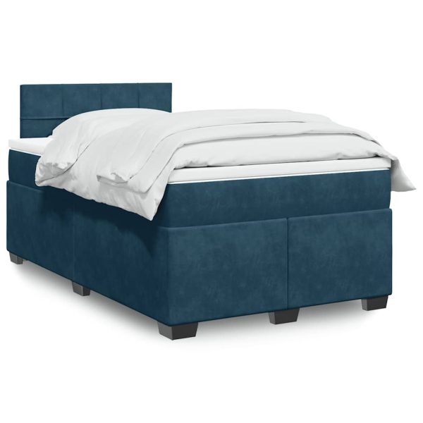 Pat box spring cu saltea, albastru închis, 120×190 cm, catifea