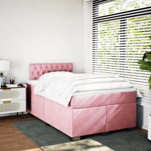 Pat box spring cu saltea, negru, 120×190 cm, catifea