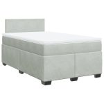 Pat continental cu saltea, gri deschis, 120×200 cm, catifea