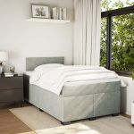 Pat continental cu saltea, gri deschis, 120×200 cm, catifea