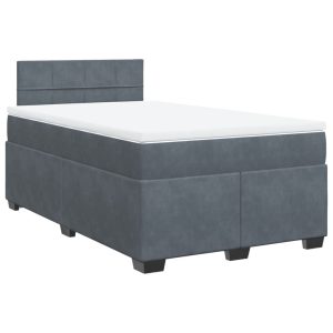 Pat box spring cu saltea, gri închis, 120×200 cm, catifea