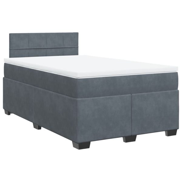 Pat box spring cu saltea, gri închis, 120×200 cm, catifea