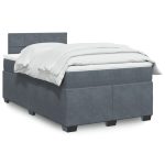 Pat box spring cu saltea, gri închis, 120×200 cm, catifea