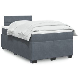 Pat box spring cu saltea, gri închis, 120×200 cm, catifea