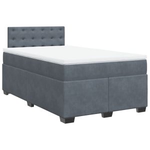 Pat box spring cu saltea, gri închis, 120×200 cm, catifea