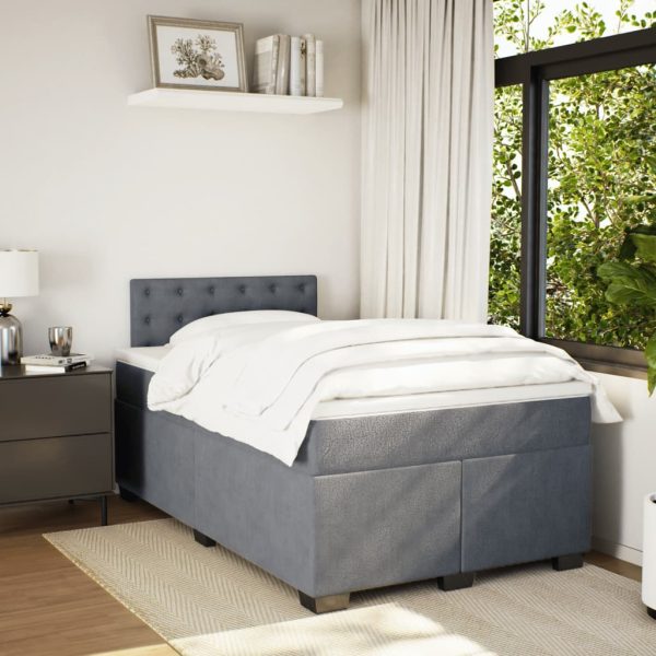 Pat box spring cu saltea, gri închis, 120×200 cm, catifea