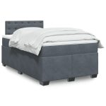 Pat box spring cu saltea, gri închis, 120×200 cm, catifea