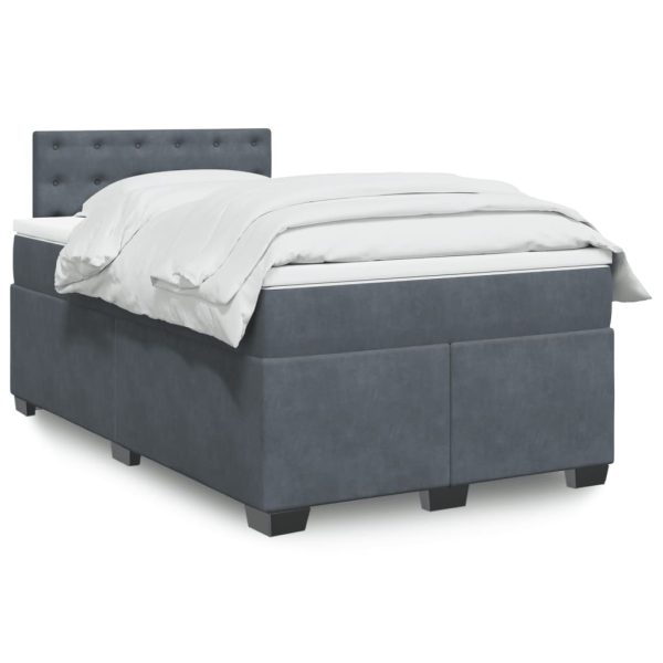 Pat box spring cu saltea, gri închis, 120×200 cm, catifea