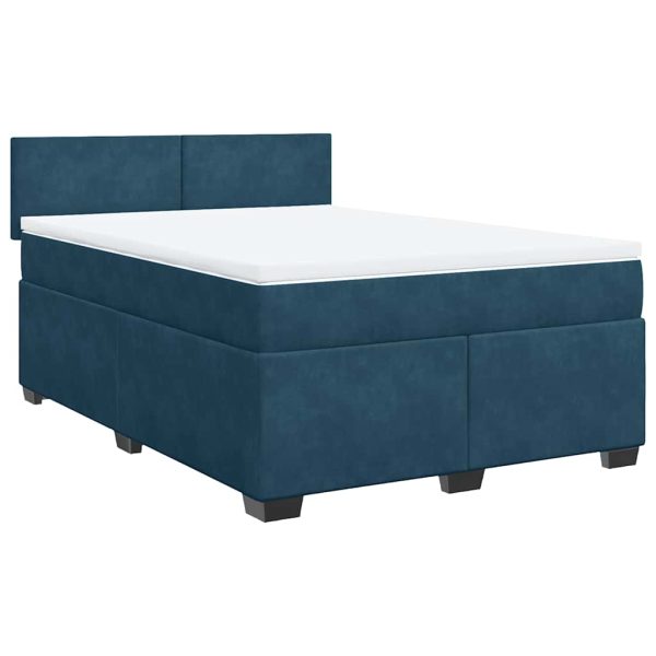 Pat box spring cu saltea, albastru închis, 140×190 cm, catifea