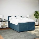 Pat box spring cu saltea, albastru închis, 140×190 cm, catifea