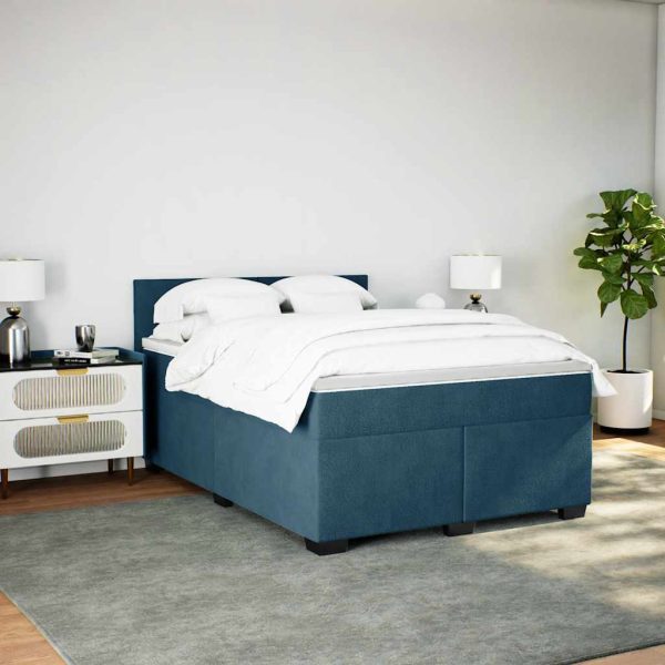 Pat box spring cu saltea, albastru închis, 140×190 cm, catifea