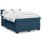 Pat box spring cu saltea, albastru închis, 140×190 cm, catifea