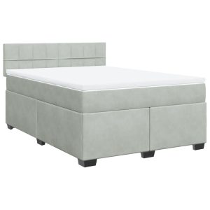 Pat box spring cu saltea, gri deschis, 140×190 cm, catifea