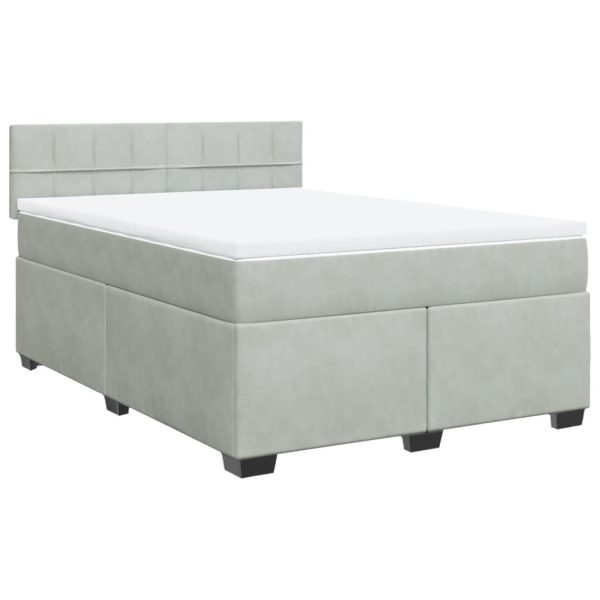 Pat box spring cu saltea, gri deschis, 140×190 cm, catifea