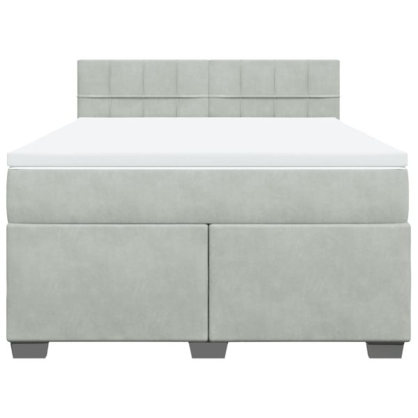 Pat box spring cu saltea, gri deschis, 140×190 cm, catifea