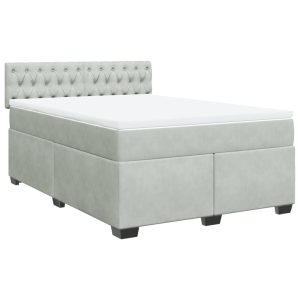 Pat box spring cu saltea, gri deschis, 140×190 cm, catifea