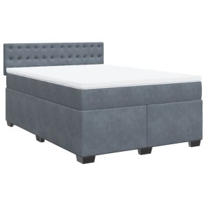 Pat box spring cu saltea, gri închis, 140×190 cm, catifea