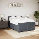 Pat box spring cu saltea, gri închis, 140×190 cm, catifea