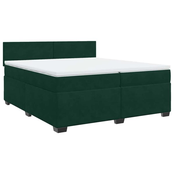 Pat box spring cu saltea, verde închis, 200×200 cm, catifea
