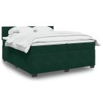 Pat box spring cu saltea, verde închis, 200×200 cm, catifea