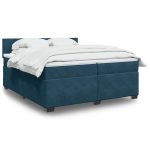 Pat box spring cu saltea, albastru închis, 200×200 cm, catifea