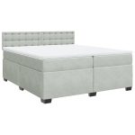 Pat box spring cu saltea, gri deschis, 200×200 cm, catifea