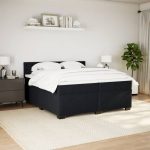 Pat box spring cu saltea, negru, 200×200 cm, catifea