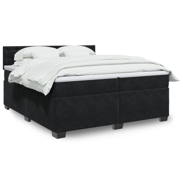 Pat box spring cu saltea, negru, 200×200 cm, catifea