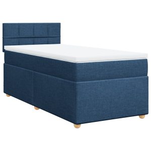 Pat box spring cu saltea, albastru, 80×200 cm, textil