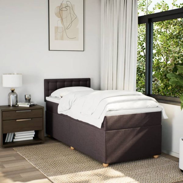 Pat box spring cu saltea, maro închis, 80×200 cm, textil