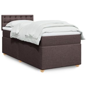 Pat box spring cu saltea, maro închis, 80×200 cm, textil