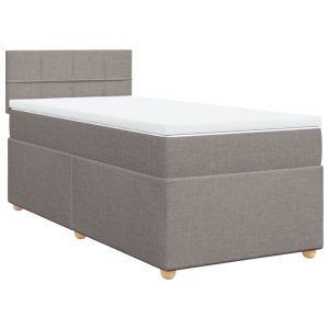 Pat box spring cu saltea, gri taupe, 90×190 cm, textil