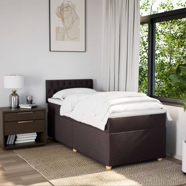 Pat box spring cu saltea, maro închis, 90×190 cm, textil