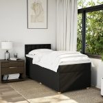 Pat box spring cu saltea, negru, 90×190 cm, textil