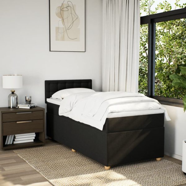Pat box spring cu saltea, negru, 90×190 cm, textil
