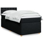Pat box spring cu saltea, negru, 90×190 cm, textil