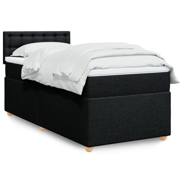 Pat box spring cu saltea, negru, 90×190 cm, textil