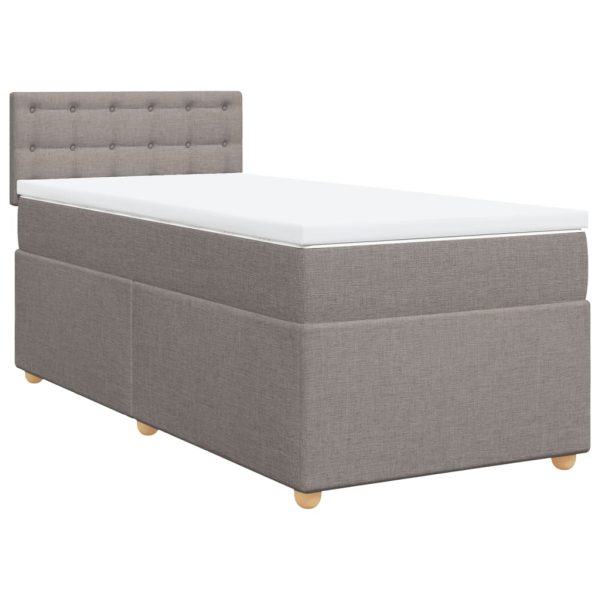 Pat box spring cu saltea, gri taupe, 90×190 cm, textil