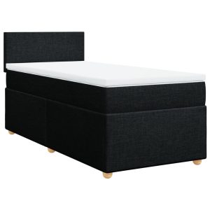 Pat box spring cu saltea, negru, 90×200 cm, textil
