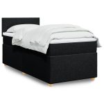 Pat box spring cu saltea, negru, 90×200 cm, textil