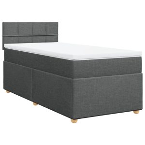 Pat box spring cu saltea, gri închis, 90×200 cm, textil